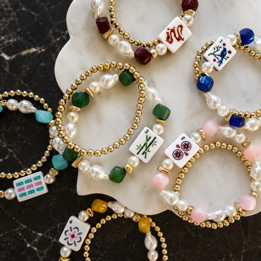 Ellison+Young Mahjong Tile Beaded Bracelet, 2-Piece Set: Midnight Joker