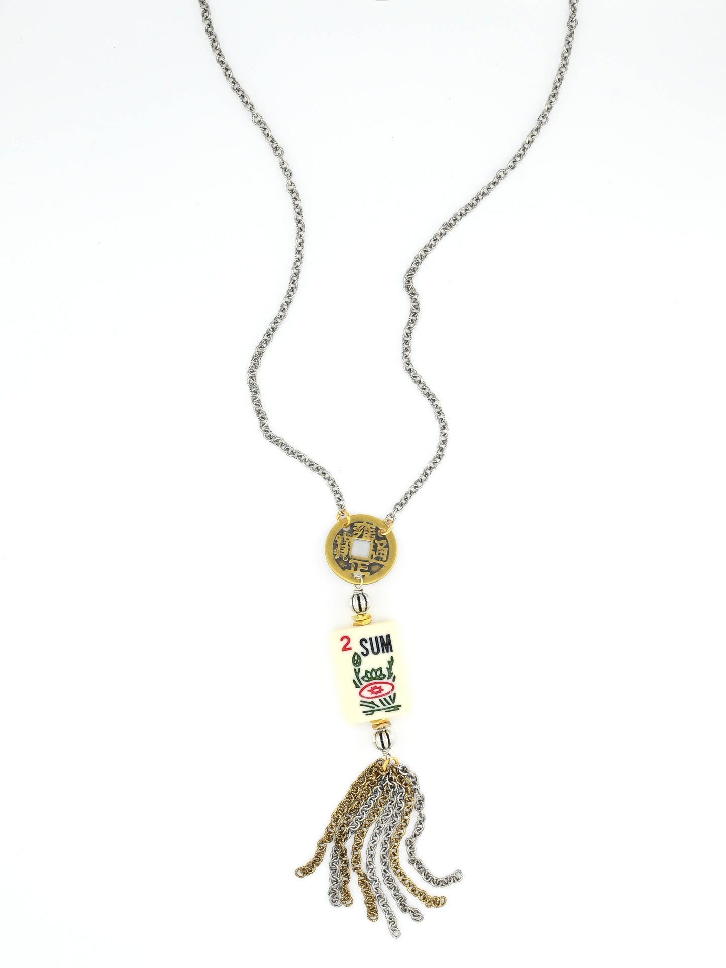 Mahjong Mah Jongg Tile Tassel Necklace with Real Tile