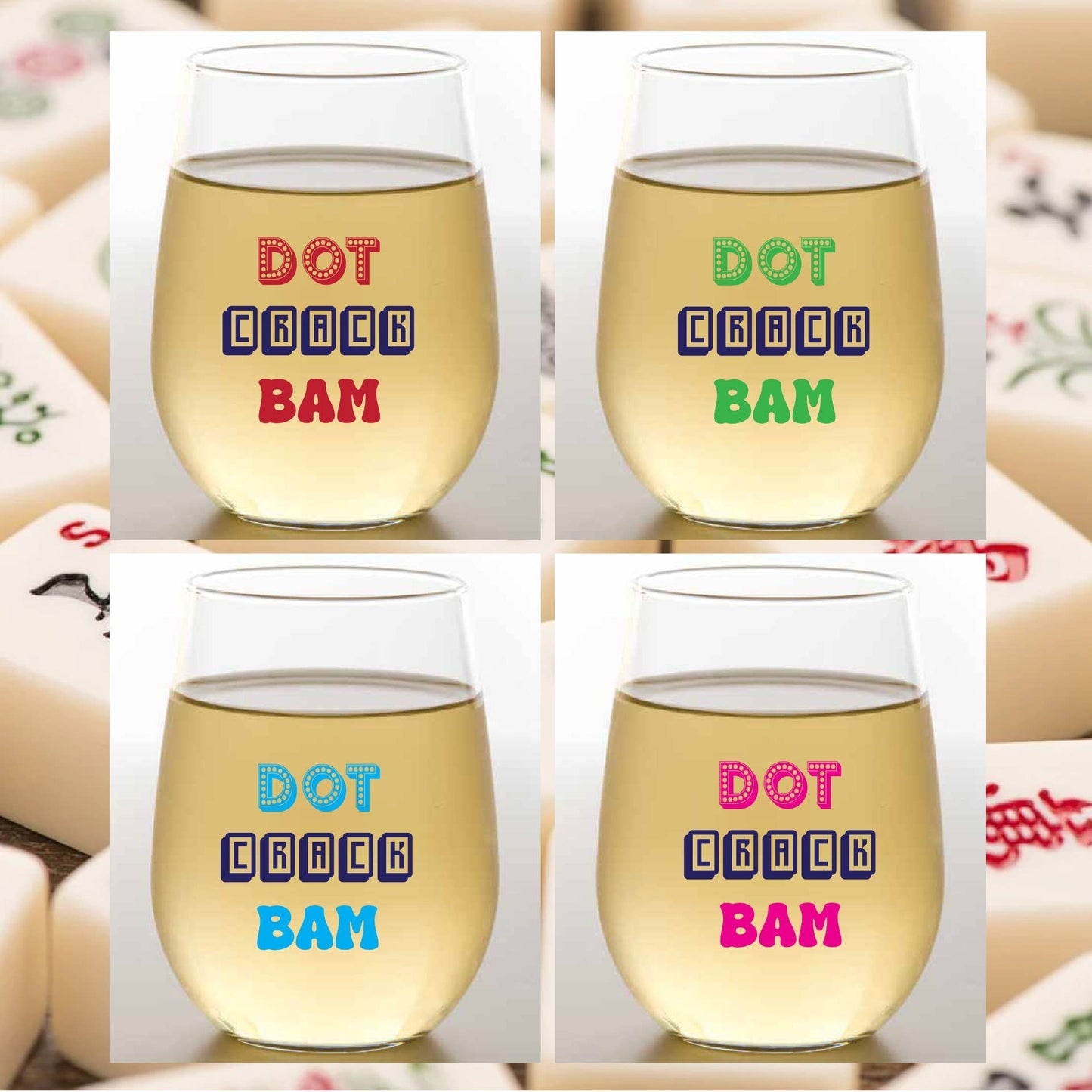 MAHJONG Unbreakable Tritan Plastic Stemless Wine Tumblers: 4pk