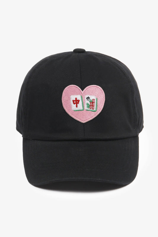 MAHJONG Heart Tiles Embroidered Baseball Cap: Black