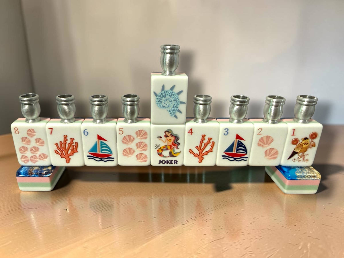 Handmade Mahjong Menorah Collection: Coastal Lapis Acrylic
