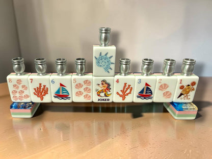 Handmade Mahjong Menorah Collection: Coastal Lapis Acrylic