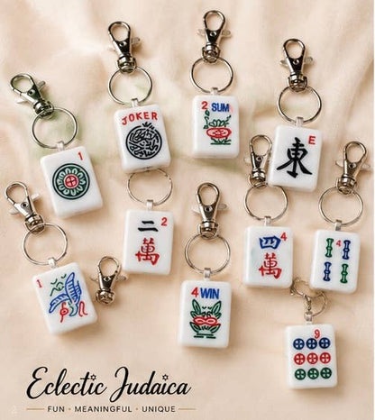 Real Mahjong Tile Keychains: Blue glitter
