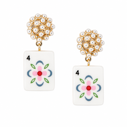 Ellison + Young Mahjong Tile Pearl Cluster Drop Earrings: Jade Bamboo