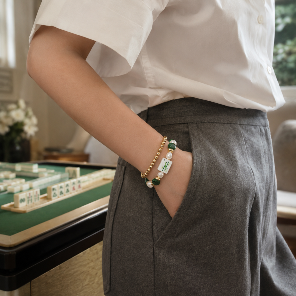 Ellison+Young Mahjong Tile Beaded Bracelet, 2-Piece Set: Midnight Joker