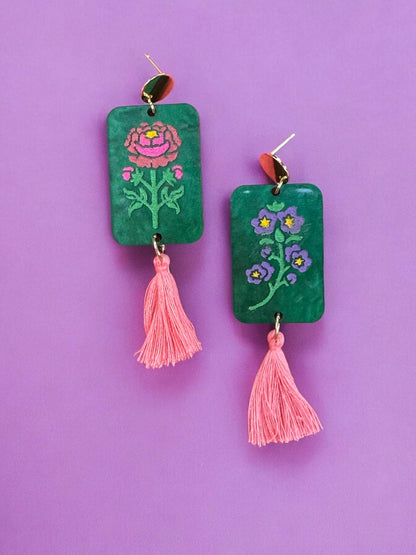 Mahjong Jade Dangle Earrings