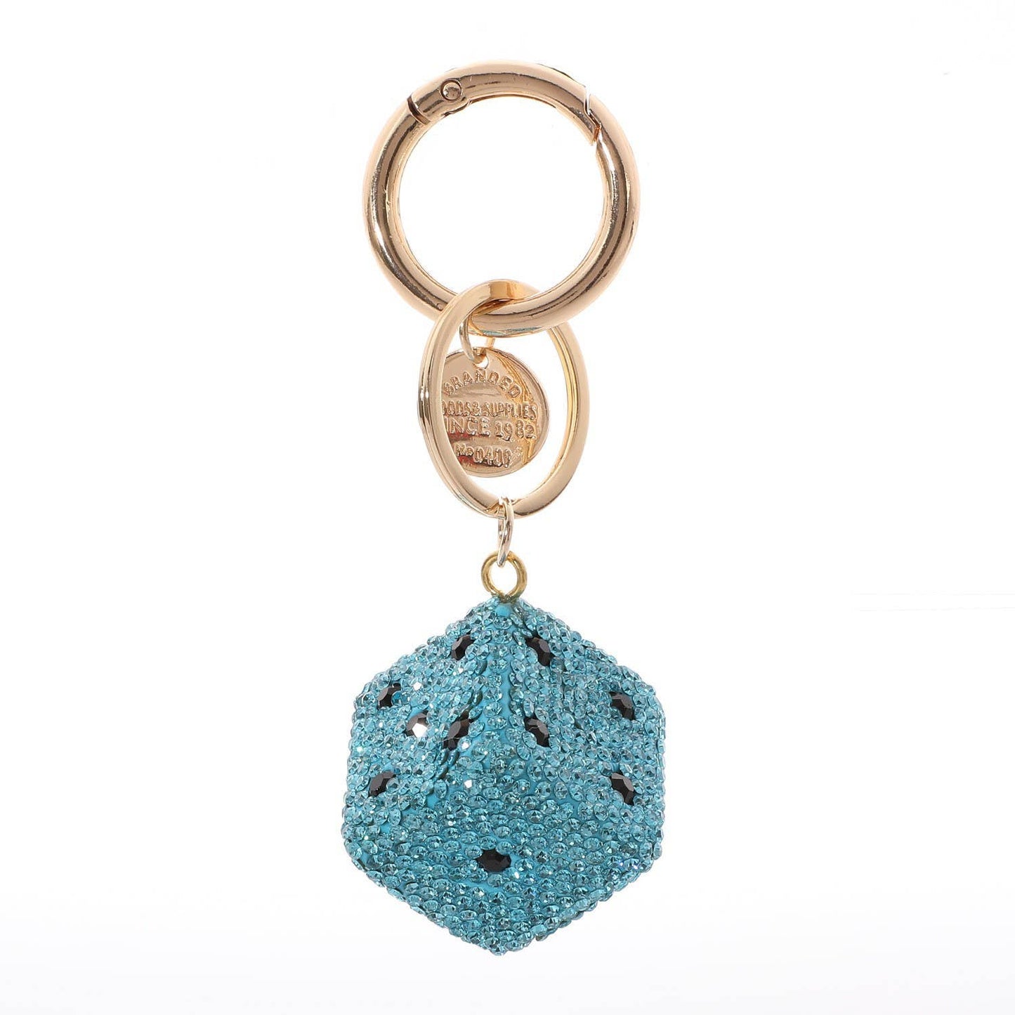 Full Rhinestone Dice Keychain Bag Charm With Wrist Strap: Blue OR Pink