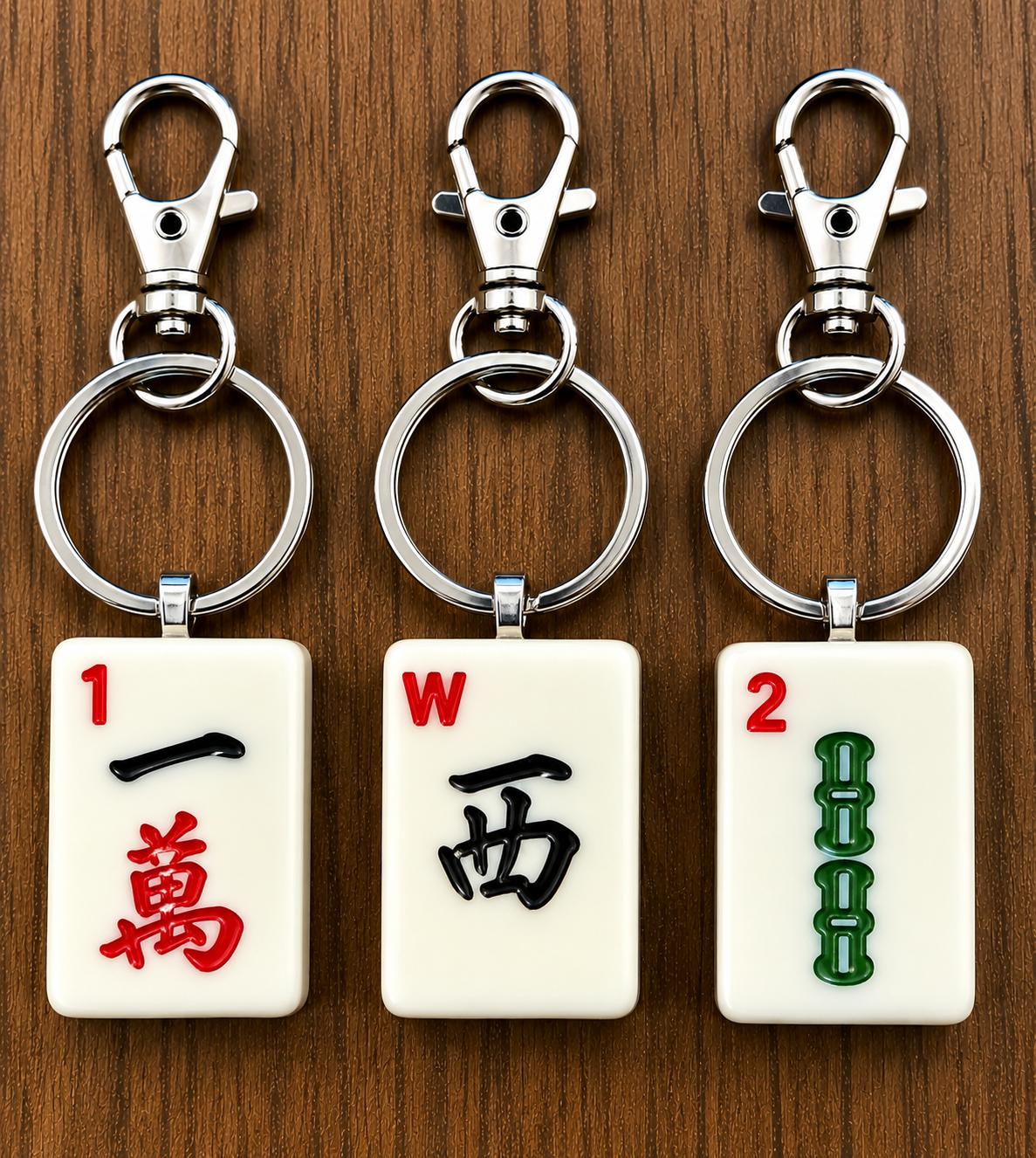 Real Mahjong Tile Keychains: Blue glitter