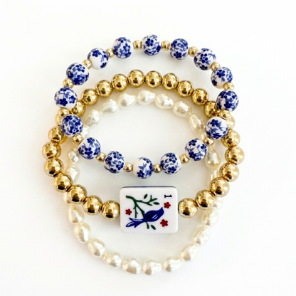Mahjong Stretch Bracelet Stack – 3 Piece Beaded Set: Lucky Pink