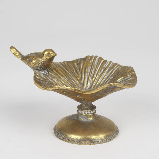 Gold Leaf & Bird Pedestal Trinket Dish – Great for Dice!