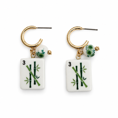Ellison + Young Mahjong Tile Charm Hoop Earrings: Jade Bamboo