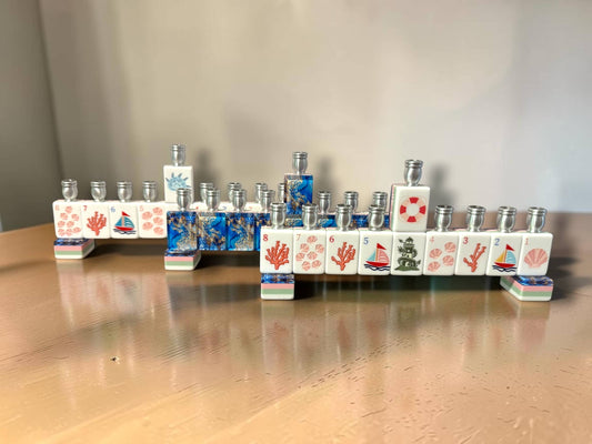 Handmade Mahjong Menorah Collection: Coastal Lapis Acrylic