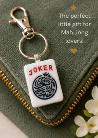 Real Mahjong Tile Keychains: Blue glitter