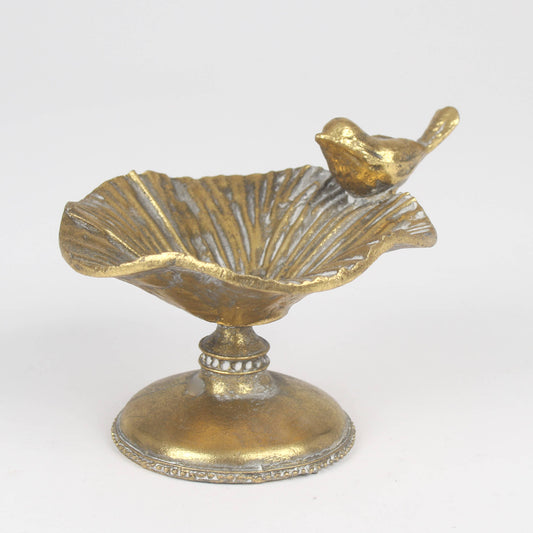 Gold Leaf & Bird Pedestal Trinket Dish – Great for Dice!