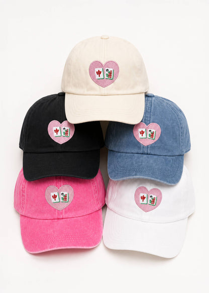 MAHJONG Heart Tiles Embroidered Baseball Cap: Sage