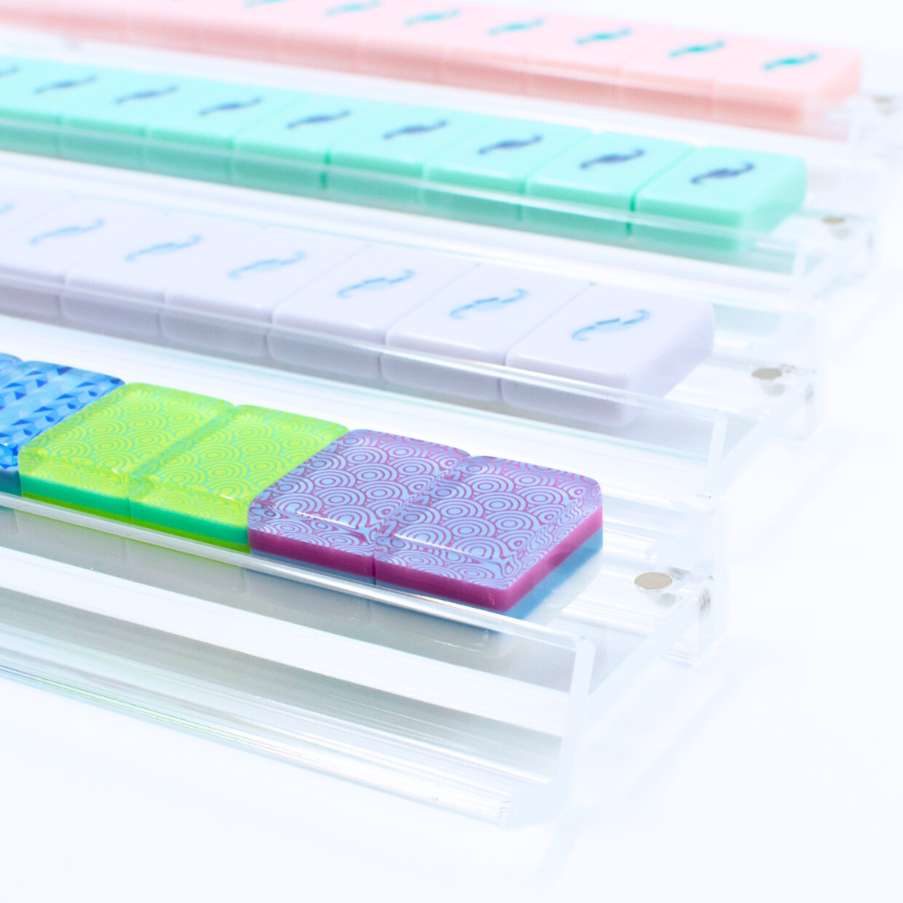 MAHJONG RACKS | Premium Acrylic | 4 Racks + 4 Pushers: Solid Indigo Blue