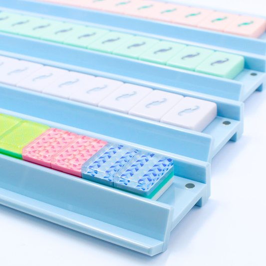 MAHJONG RACKS | Premium Acrylic | 4 Racks + 4 Pushers: Solid Macaron Blue