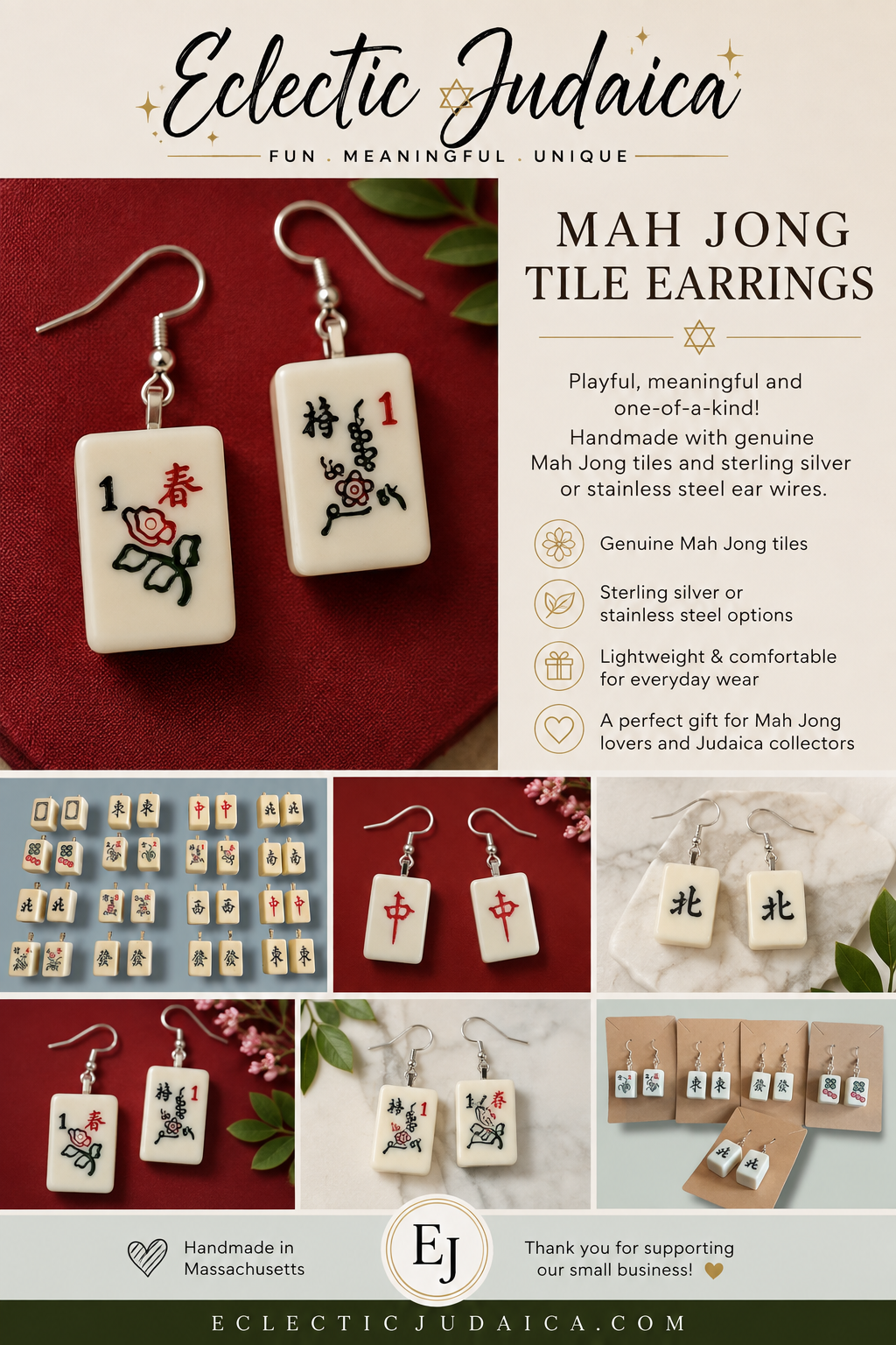 Genuine Mah Jong Tile Earrings