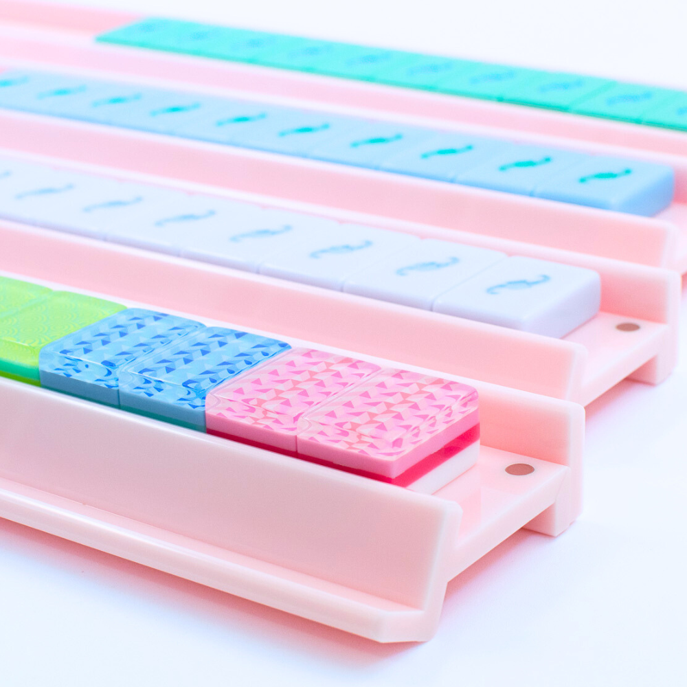 MAHJONG RACKS | Premium Acrylic | 4 Racks + 4 Pushers: Solid Macaron Pink