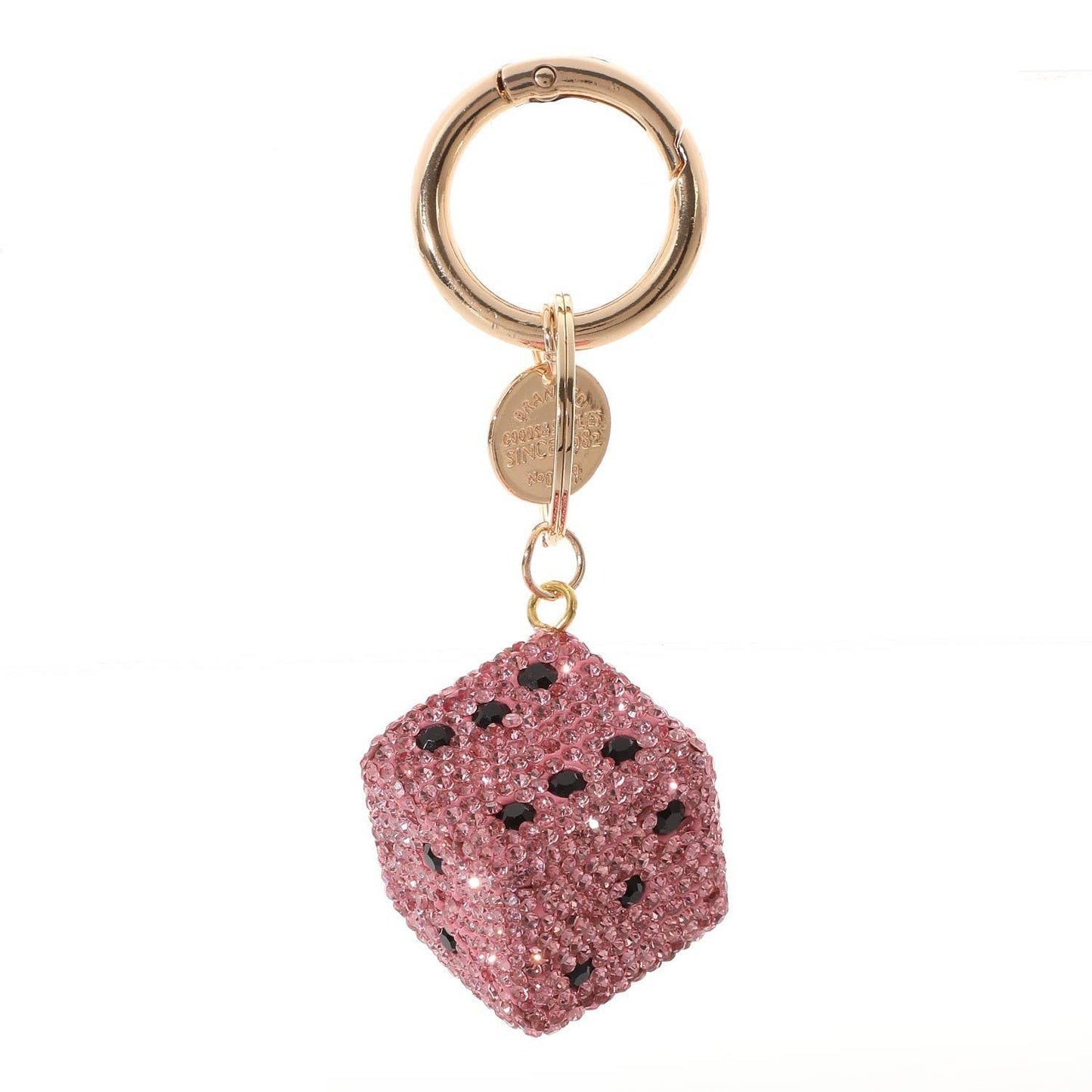 Full Rhinestone Dice Keychain Bag Charm With Wrist Strap: Blue OR Pink