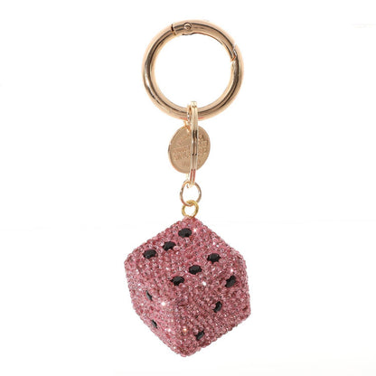 Full Rhinestone Dice Keychain Bag Charm With Wrist Strap: Blue OR Pink