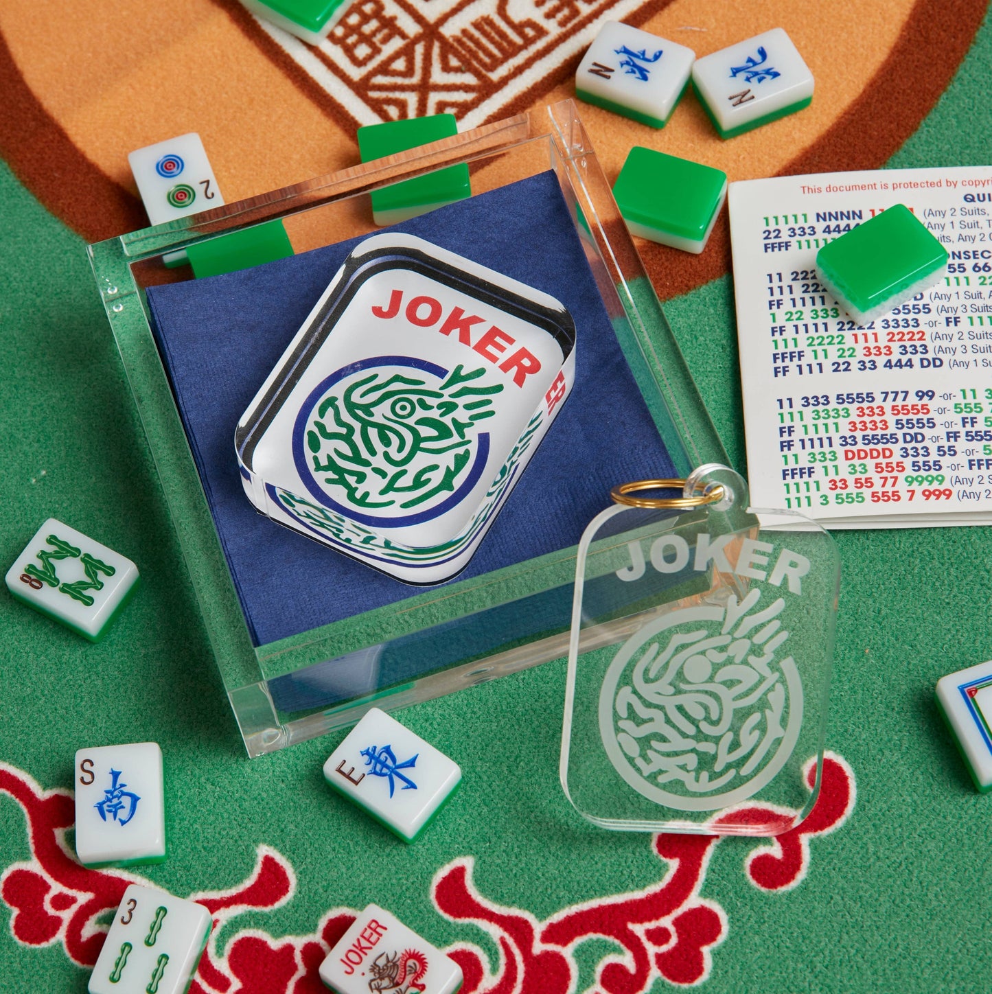 Mahjong Joker Acrylic Cocktail Napkin Holder: COCKTAIL NAPKIN HOLDER - MAHJONG