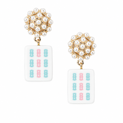 Ellison + Young Mahjong Tile Pearl Cluster Drop Earrings: Blue Bird