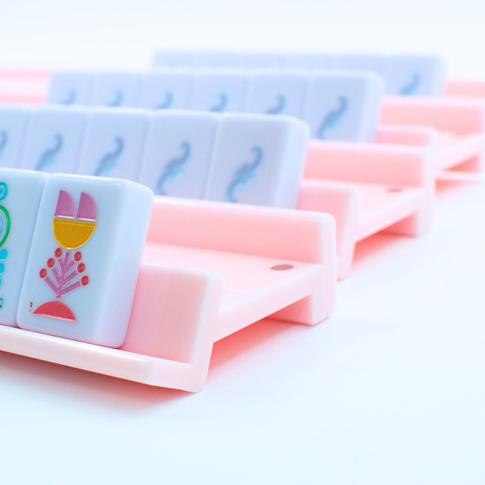 MAHJONG RACKS | Premium Acrylic | 4 Racks + 4 Pushers: Solid Macaron Pink