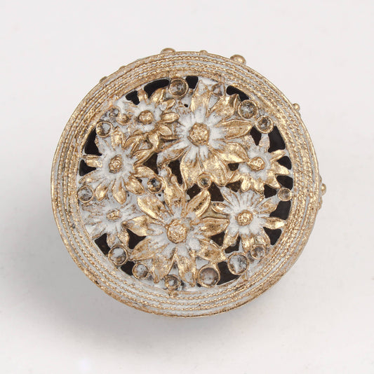 Distressed White & Gold Floral Trinket Box – Great for Dice!