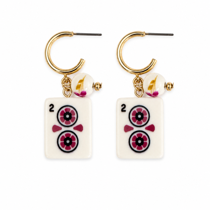 Ellison + Young Mahjong Tile Charm Hoop Earrings: Blue Bird