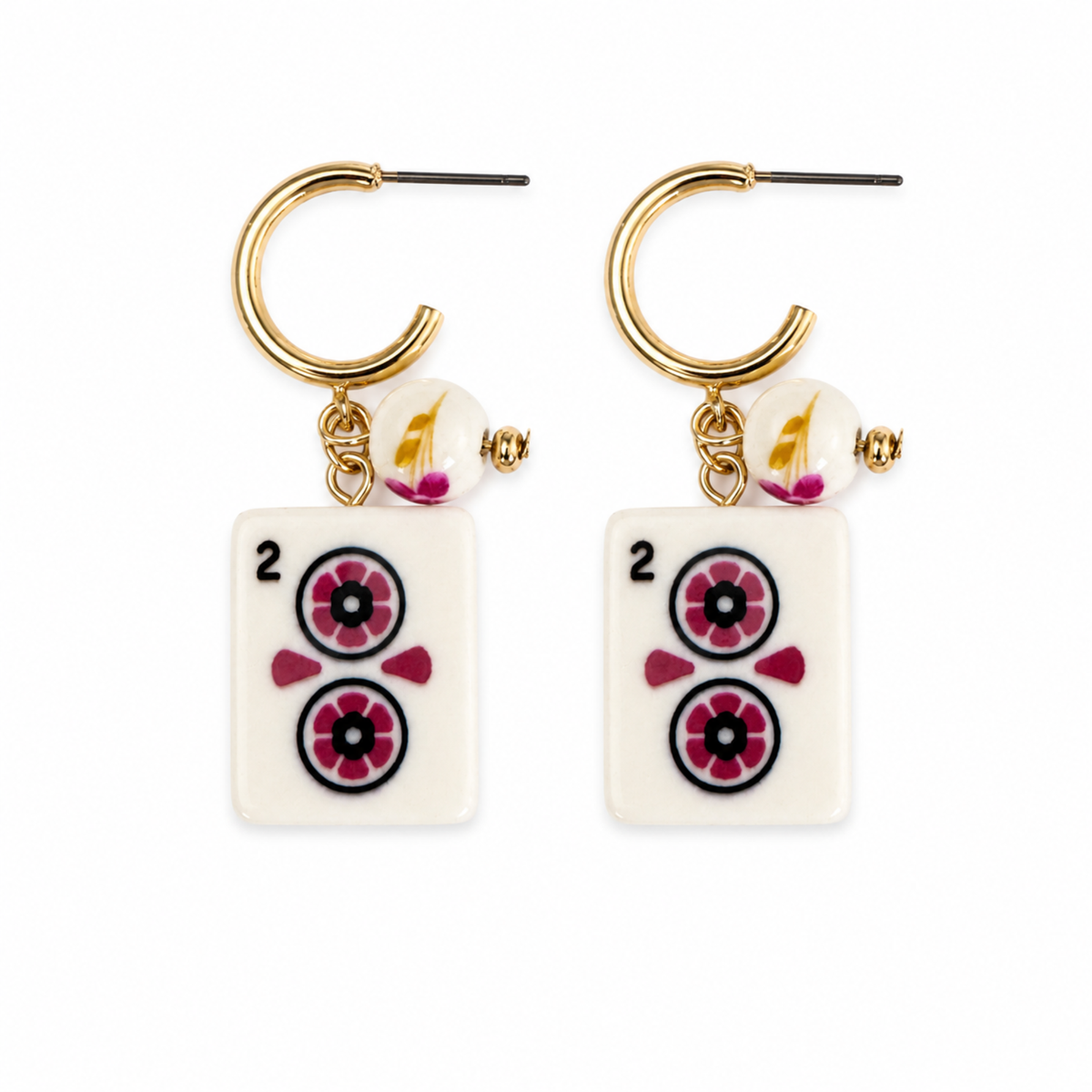 Ellison + Young Mahjong Tile Charm Hoop Earrings: Jade Bamboo