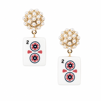 Ellison + Young Mahjong Tile Pearl Cluster Drop Earrings: Blue Bird