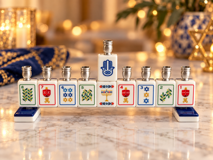 Handmade Mahjong Menorah Collection: Coastal Lapis Acrylic
