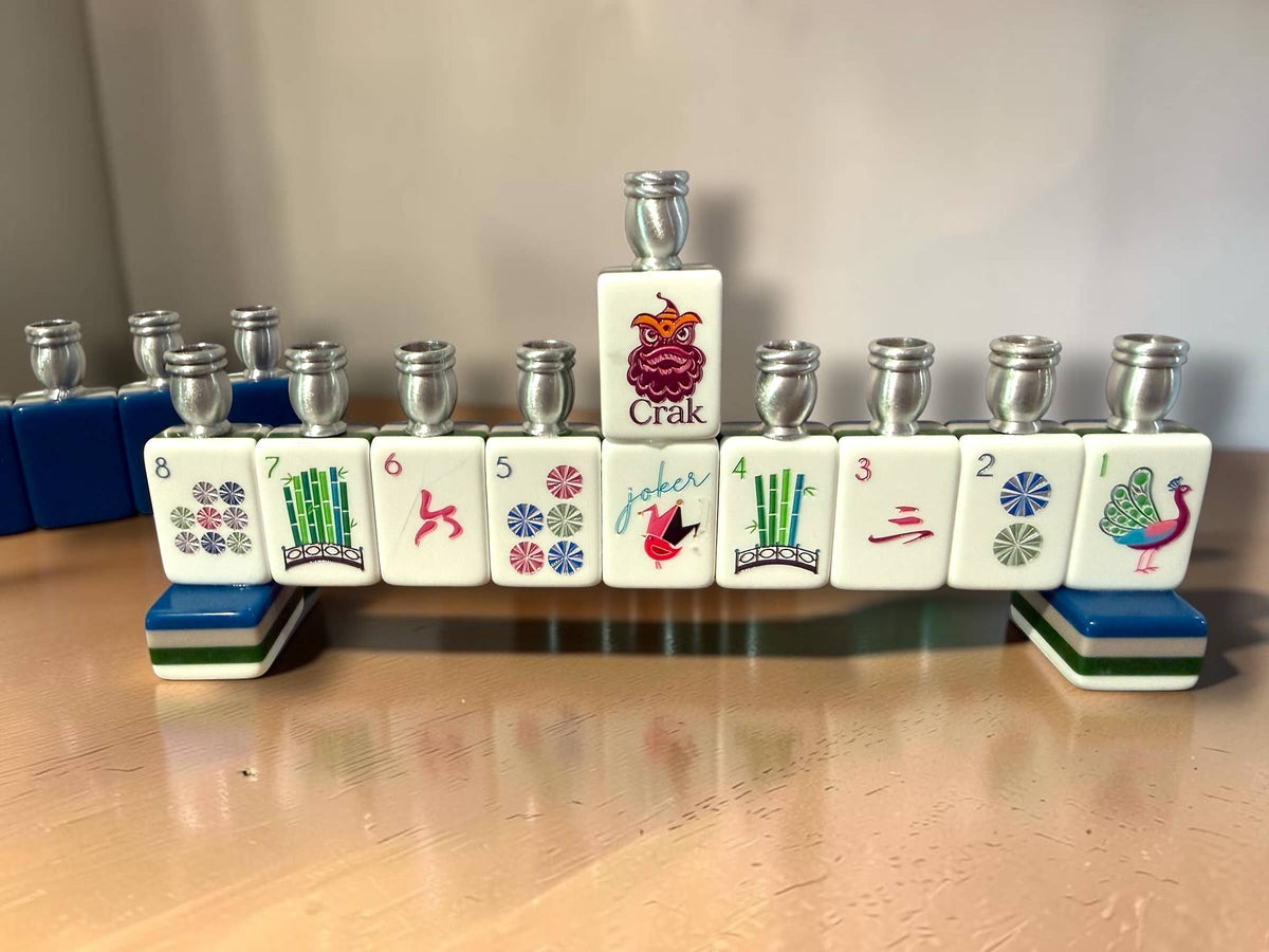 Handmade Mahjong Menorah Collection: Coastal Lapis Acrylic