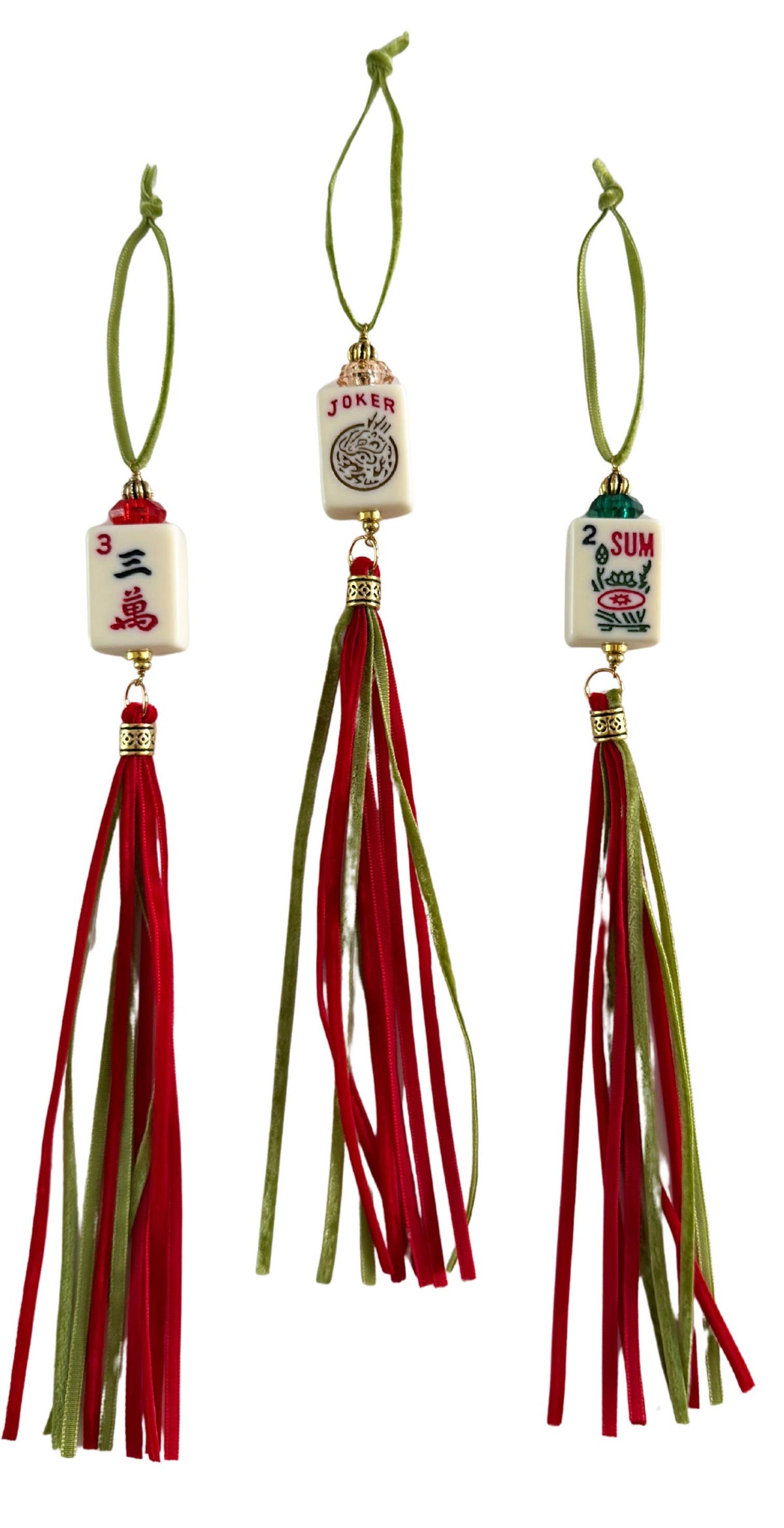 Mahjong Mah Jongg Tile Holiday Ornament with Real Tile