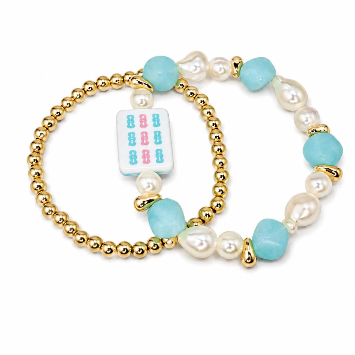 Ellison+Young Mahjong Tile Beaded Bracelet, 2-Piece Set: Midnight Joker