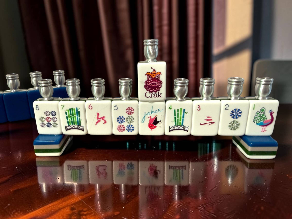 Handmade Mahjong Menorah Collection: Coastal Lapis Acrylic