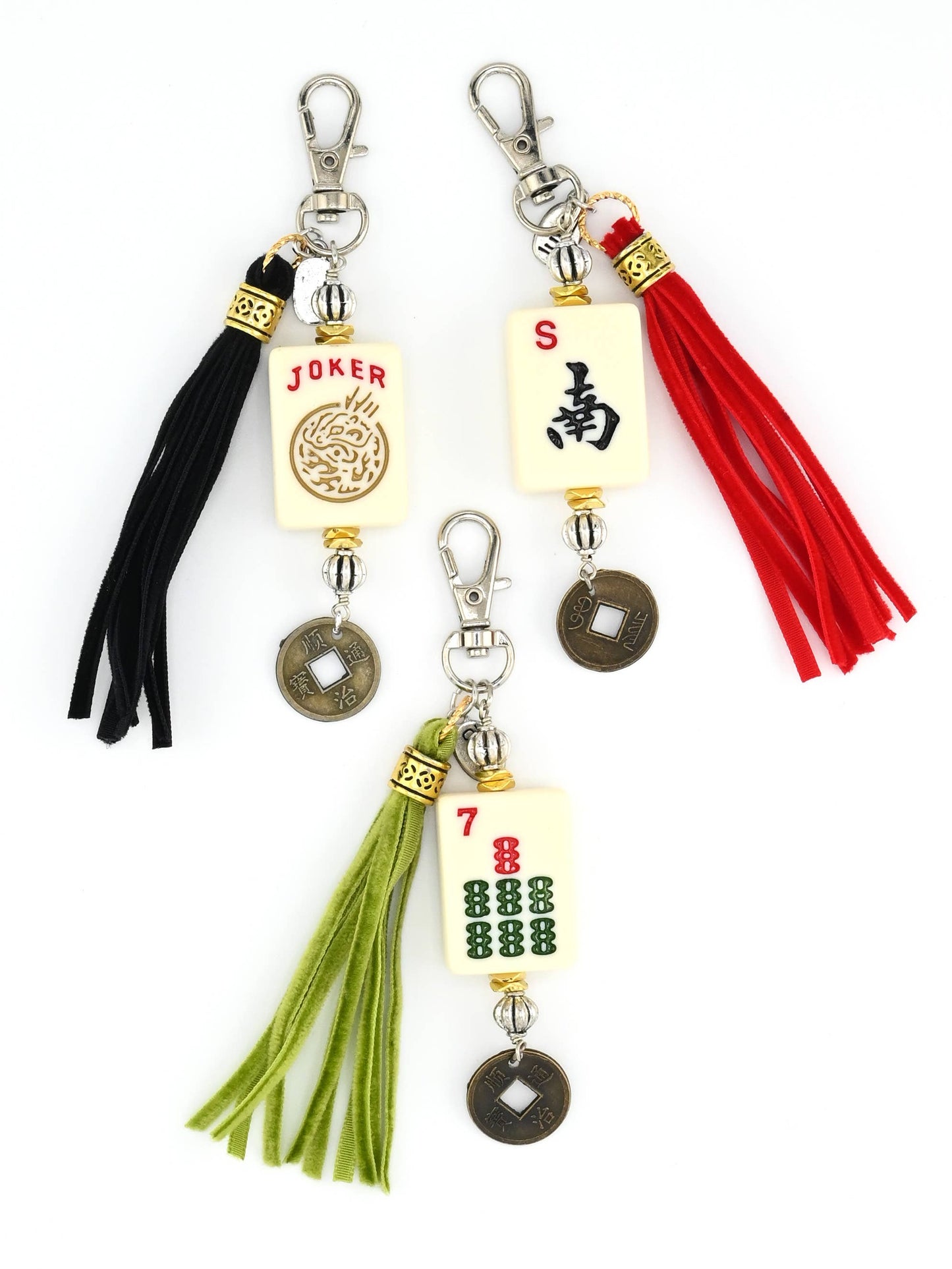 Mahjong Mah Jongg Tile Clip on Tassel with Real Tile