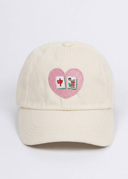 MAHJONG Heart Tiles Embroidered Baseball Cap: Black