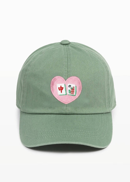 MAHJONG Heart Tiles Embroidered Baseball Cap: Beige