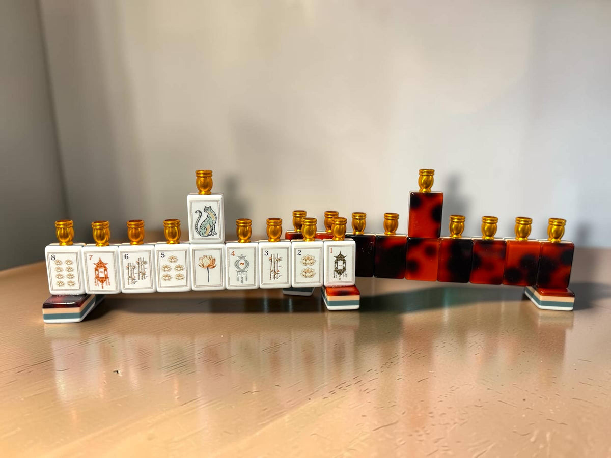 Handmade Mahjong Menorah Collection: Coastal Lapis Acrylic