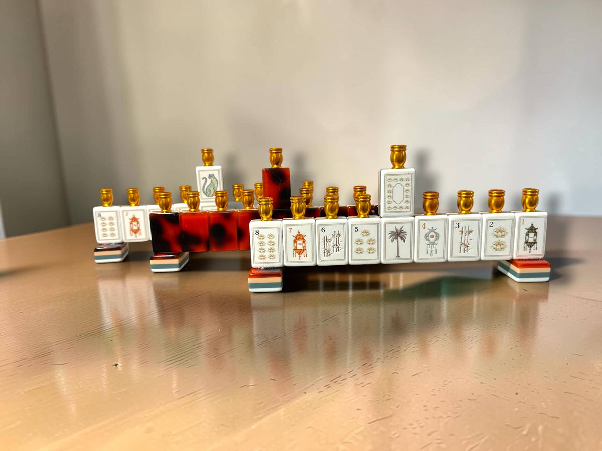 Handmade Mahjong Menorah Collection: Coastal Lapis Acrylic