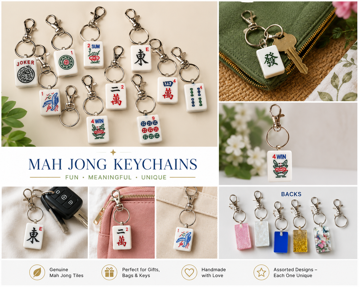 Real Mahjong Tile Keychains: Blue glitter