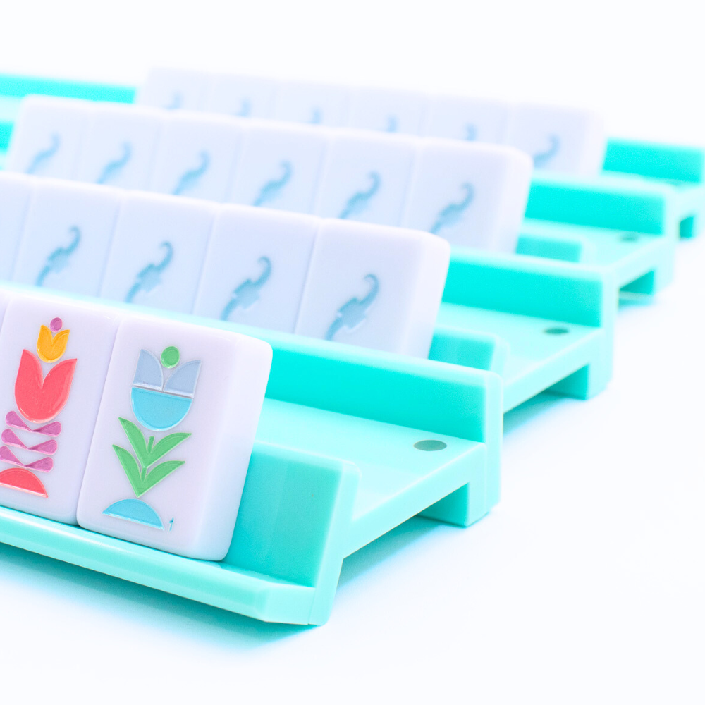 MAHJONG RACKS | Premium Acrylic | 4 Racks + 4 Pushers: Solid Indigo Blue
