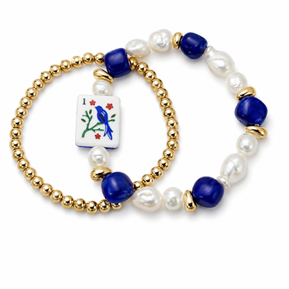 Ellison+Young Mahjong Tile Beaded Bracelet, 2-Piece Set: Midnight Joker