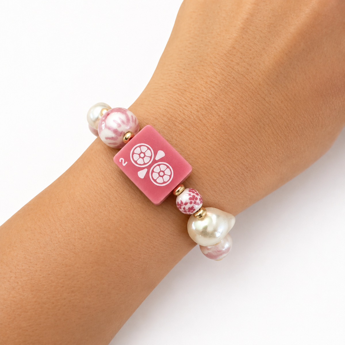 Mahjong Tile Mixed Bead Stretch Bracelet: Blue Bird