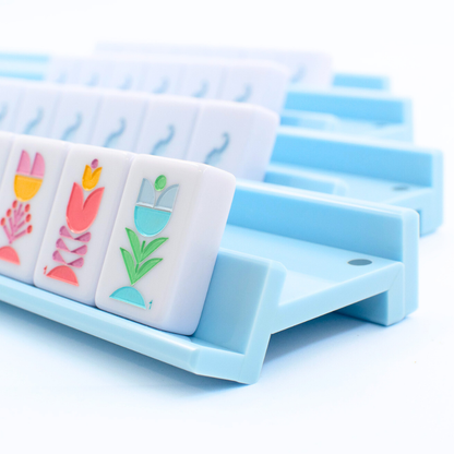 MAHJONG RACKS | Premium Acrylic | 4 Racks + 4 Pushers: Solid Macaron Blue